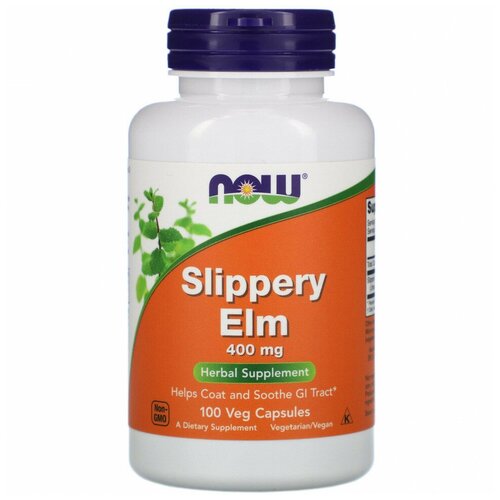 фото NOW Slippery Elm 400 mg - Скользкий вяз 100 вегетарианских капсул