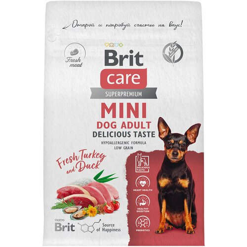 фото BRIT CARE MINI DOG ADULT DELICIOUS TASTE для привер взрослых собак малень пор индейка утка 0,4 кг