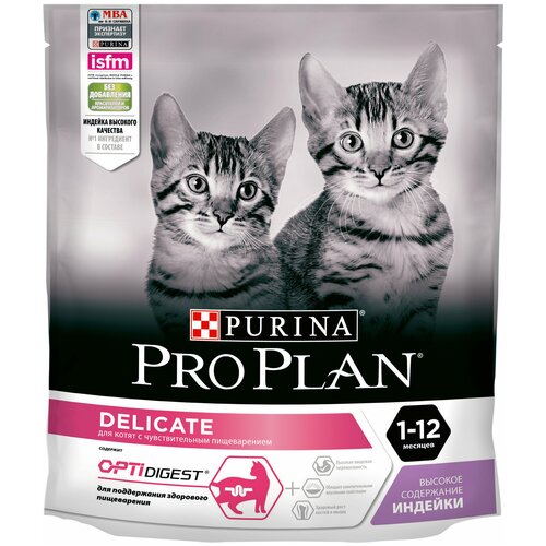 фото Сухой корм для котят Purina Pro Plan DELICATE KITTEN OPTIDIGEST, с чувствительным пищеварением, с высоким содержанием индейки, 4 шт. х 400 г