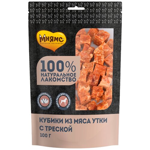 фото Лакомство для собак Мнямс Кубики из мяса утки с треской, 100 г