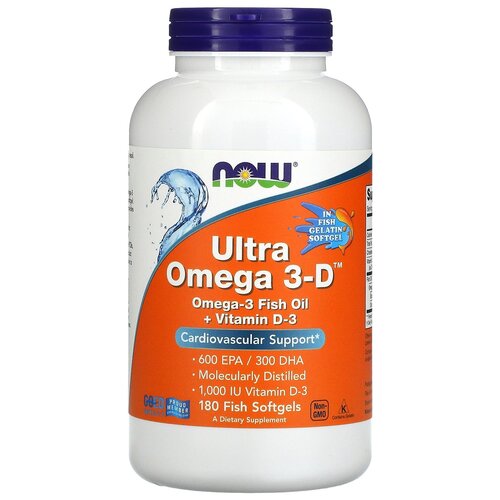 фото Капсулы NOW Ultra Omega 3-D 600/300, 480 г, 1200 мл, 180 шт.