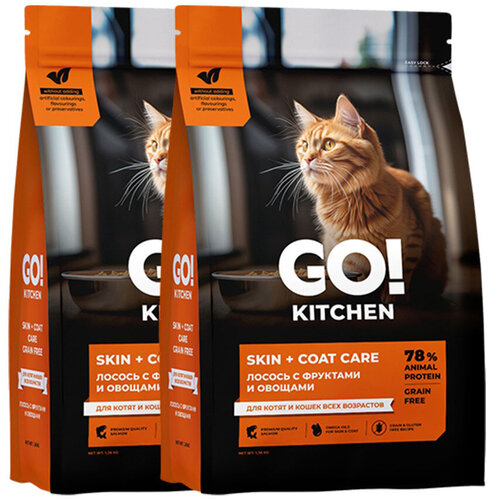 фото Сухой корм для кошек GO'KITCHEN Skin+Coat Care, лосось с фруктами и овощами 2 уп. х 3630 г