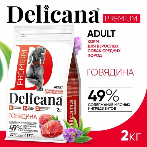 фото Сухой корм для собак Delicana говядина 1 уп. х 1 шт. х 2000 г (для средних пород)