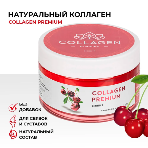 фото Натуральный пищевой коллаген в желе Collagen Premium с витаминами С, B6 и хондроитином с соком вишни 230 гр для суставов, для пожилых , для спортсменов