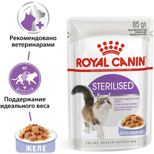 фото Влажный корм желе для кошек Royal Canin Sterilised (Стерилайзд) для стерилизованных кошек в возрасте от 1 до 7 лет, 24x0.085кг