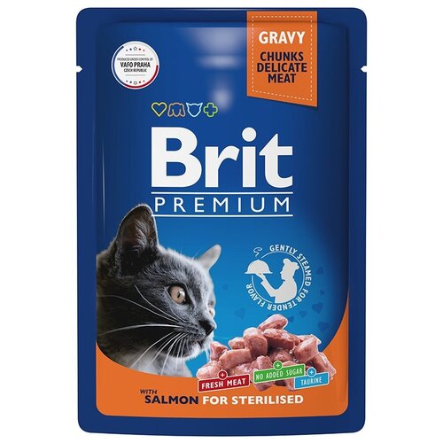 фото Влажный корм для стерилизованных кошек Brit Premium с лососем 12 шт. х 85 г (кусочки в соусе)