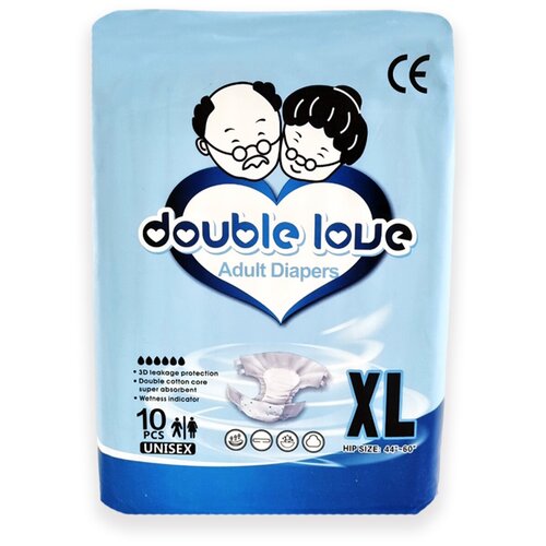 фото Подгузники впитывающие для взрослых Double love размер XL (обхват 112-152 см)/10 шт.