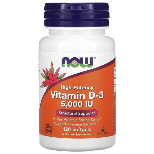 фото NOW Foods, Vitamin D-3, 5,000 IU, Витамин D-3, 5000 МЕ, 120 мягких таблеток