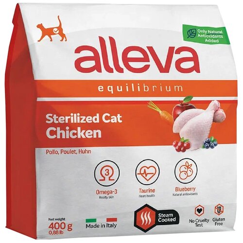 фото ALLEVA Корм сухой для кошек Equilibrium Cat Sterilized Chicken, для кастрированных котов и стерилизованных кошек, с курицей, 0,4 кг