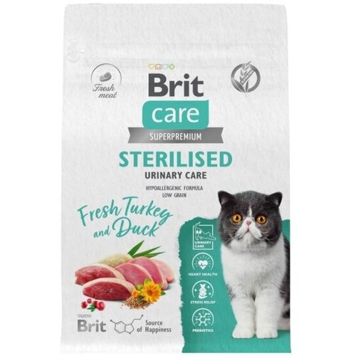 фото Корм сухой Brit CARE Cat Sterilised Urinary Care для стерилизованных кошек профилактика МКБ с индейкой и уткой 7 кг