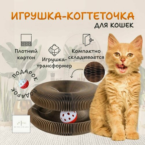 фото Игрушка для кошек интерактивная. Картонная когтеточка с мячом и мятой. Трансформер для кошек и котят. Pet Toys With Love.