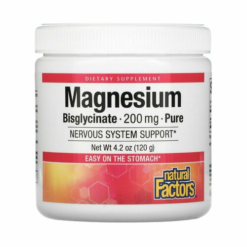 фото Бисглицинат магния Natural Factors Magnesium Bisglycinate, 200 мг, 120 грамм 50 порций