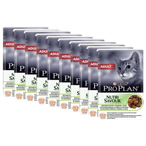 фото Влажный корм для взрослых кошек Pro Plan Nutri savour, с ягненком 10 шт. х 85 г (кусочки в желе)