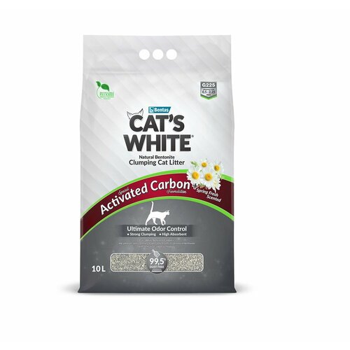 фото Комкующийся наполнитель Cat's White Activated Spring Fresh для кошачьего туалета с углем и ароматом весенней свежести 10 л (8.5 кг)