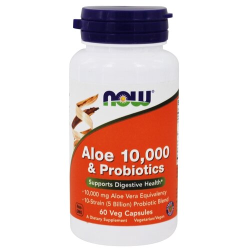 фото Капсулы NOW Aloe 10000 & Probiotics, 50 г, 100 мл, 60 шт.