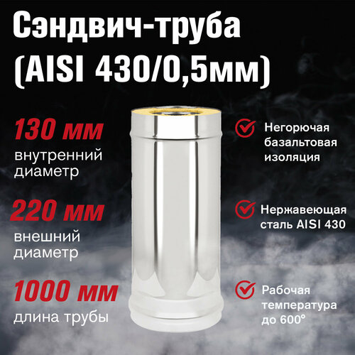 фото Сэндвич-труба Нержавейка+Нержавейка (AISI 430/0,5мм) д.130х220, L-1м