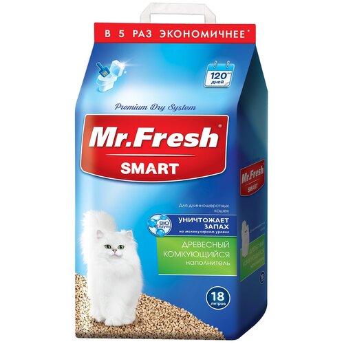 фото Комкующийся наполнитель Mr. Fresh Smart древесный для длинношерстных кошек, 18л, 1 шт.