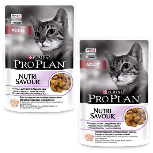 фото Влажный корм для кошек Pro Plan NutriSavour, с индейкой 2 шт. х 85 г (кусочки в желе)