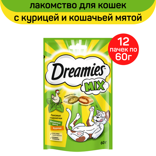 фото Лакомство Dreamies MIX для взрослых кошек, с мятой и курицей, 12 пачек по 60 г