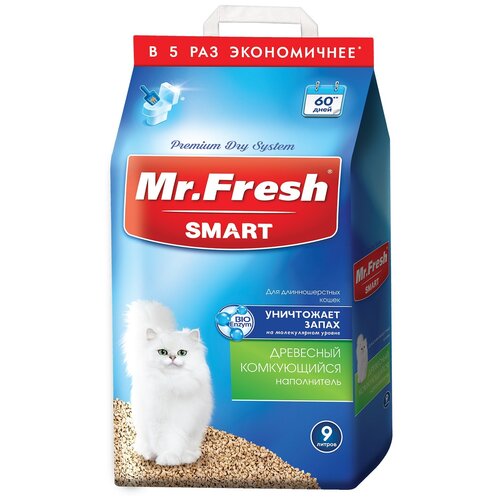 фото Комкующийся наполнитель Mr. Fresh Smart древесный для длинношерстных кошек, 9л, 1 шт.