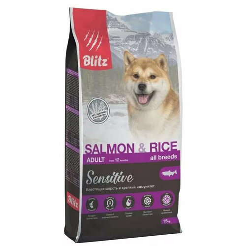 фото Сухой корм для собак Blitz Adult Sensitive Salmon&Rice с лососем и рисом,15 кг