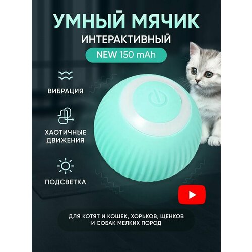 фото Игрушка для кошек и собак мячик интерактивный голубой