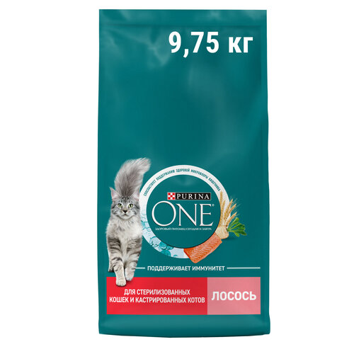 фото Сухой корм для стерилизованных кошек и кастрированных котов Purina ONE с высоким содержанием лосося и пшеницей 9750 г