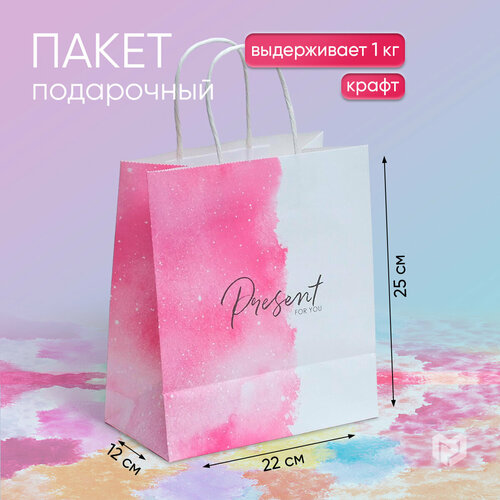 фото Пакет подарочный Дарите счастье Present for you, 22x25x12 см, белый/розовый