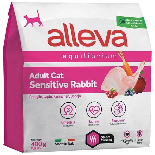 фото ALLEVA Корм сухой для кошек Equilibrium Cat Adult Sensitive Rabbit, для взрослых, с кроликом, 0,4 кг