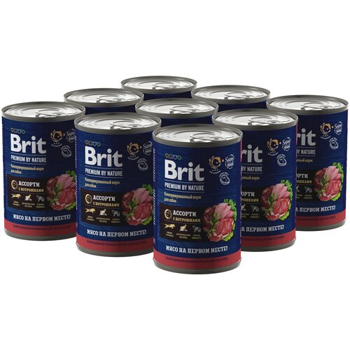 фото Консервы для собак всех пород Brit Premium by Nature​, мясное ассорти с потрошками, 410 гр*9 шт