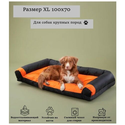 фото Диван-лежак антивандальный для крупных собак и кошек 100*70см Orange/ black