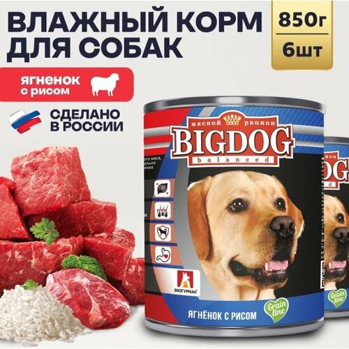 фото Корм влажный Зоогурман для собак BIG DOG Ягненок с рисом 6шт х 850г