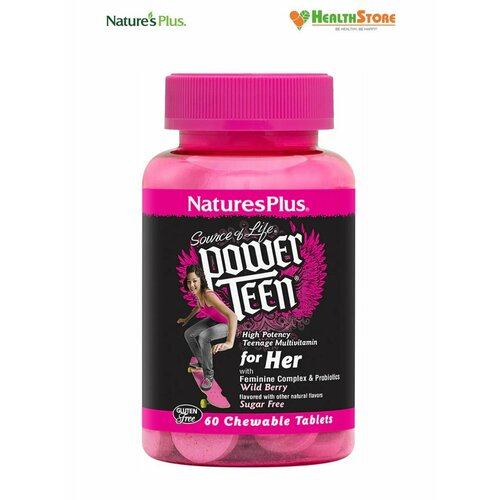 фото NaturesPlus Source of Life Power Teen For Her 60 жевательных таблеток (дикая ягода) витамины для девочек подростков, комплекс мультивитаминов для девочек подростков