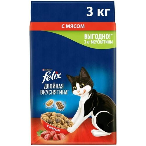 фото Felix Двойная вкуснятина 3 кг сухой корм для взрослых кошек, с мясом 3 шт