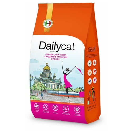 фото Сухой корм Dailycat casual корм для взрослых кошек с индейкой, ягненком и рисом - 1,5кг