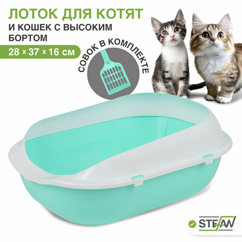 фото Туалет-лоток для котят и кошек с совком STEFAN, малый (S) 37х28х16, бирюзовый, BP2492