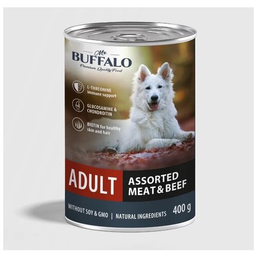 фото Влажный корм для собак Mr.BUFFALO Adult мясное ассорти с говядиной 1 уп. х 9 шт. х 400 г