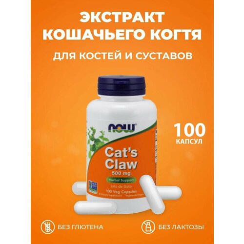 фото NOW Cat's Claw 500 mg Кошачий коготь, 100 вег. капсул