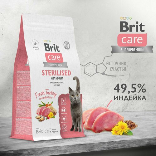 фото Brit Care Superpremium Cat Sterilised с индейкой для стерилизованных кошек, Улучшенный обмен веществ 7 кг