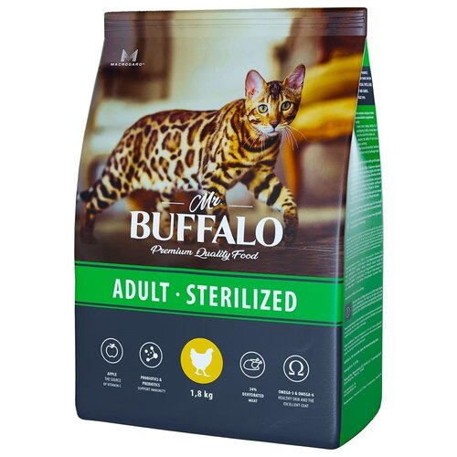 фото Mr. Buffalo STERILIZED Сухой корм для стерилизованных и кастрированных кошек с курицей 1,8 кг