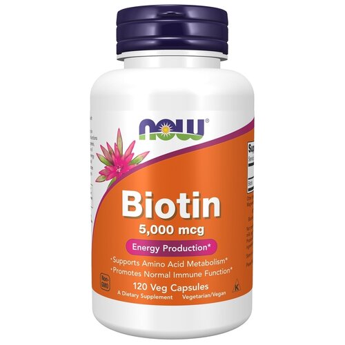 фото Капсулы NOW Biotin, 150 г, 200 мл, 5000 мкг, 120 шт.