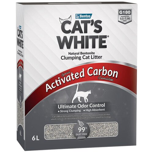 фото Cat's White BOX Premium Activated Carbon комкующийся наполнитель с активированным углем для кошачьего туалета (6л) Без характеристики