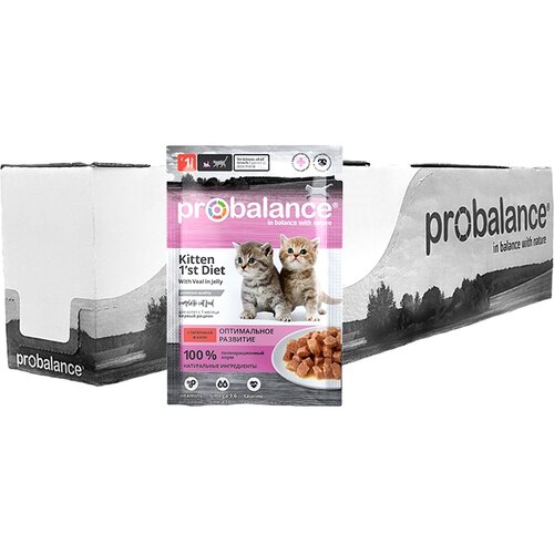 фото Влажный корм для котят ProBalance Kitten 1st Diet, , с телятиной 25 шт. х 85 г (кусочки в желе)