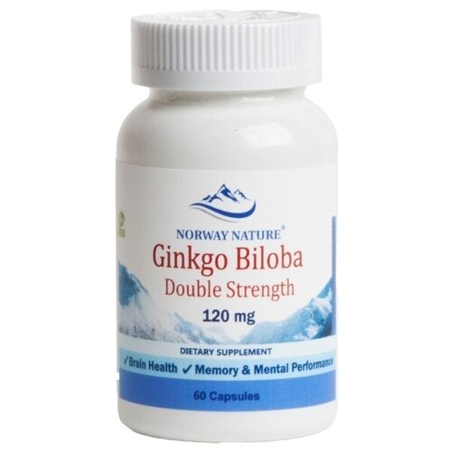 фото Здоровье мозга и психики Norway Nature Ginkgo Biloba Double Strength 120 mg (60 капсул)