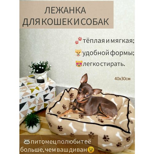 фото Лежанка для собак и кошек прямоугольная, 30*40 см, кофе с молоком