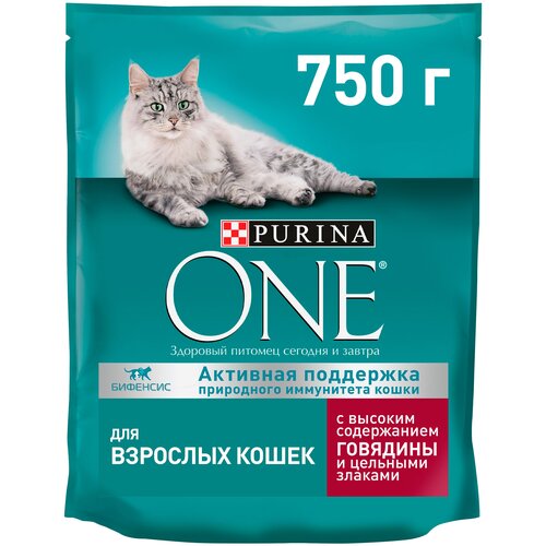 фото Сухой корм для кошек Purina ONE с высоким содержанием говядины и цельными злаками 3 шт. х 750 г (кусочки в соусе)