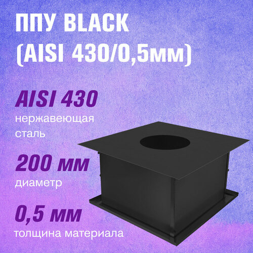 фото Потолочно-проходной узел из нержавеющей стали BLACK для дымохода (AISI 430/0,5мм) диаметр дымохода: 200 мм