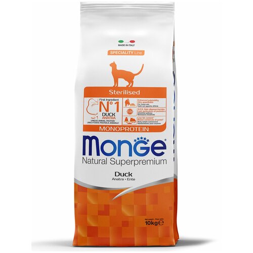 фото Сухой корм для стерилизованных кошек Monge Natural Superpremium Monoprotein, с уткой 10000 г