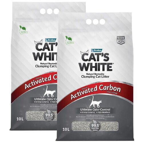 фото CAT'S WHITE ACTIVATED CARBON наполнитель комкующийся для туалета кошек с активированным углем (10 + 10 л)