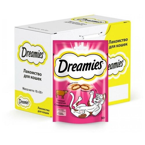 фото Лакомство для кошек  Dreamies Лакомство для кошек Dreamies подушечки, 300 г 10 уп. (шоу бокс) мясо